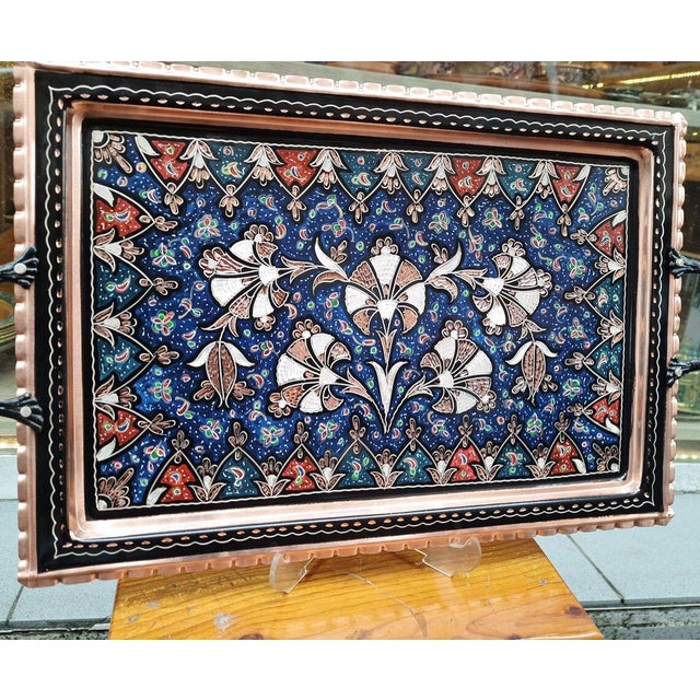 Hand Made Clove Engraved Service Tray with Handles For Sale - Image 4 of 8