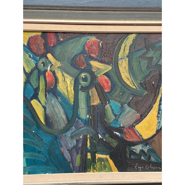Mid-Century Modern Eyvind Olesen, Chicken Composition, 1950s, Oil on Canvas, Framed For Sale - Image 3 of 18