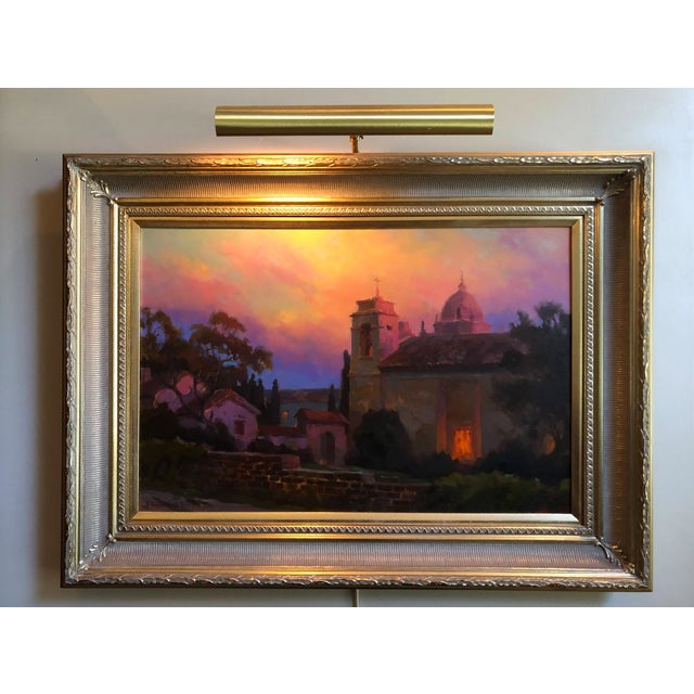 Lydia and Evgeny Baranov "Mystic Twilight" Painting of Carmel Mission, Framed For Sale - Image 11 of 11