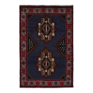 1950s Vintage Baluch Afghan Rug in Blue With Gold, Red, Black Patterns by Rug & Kilim