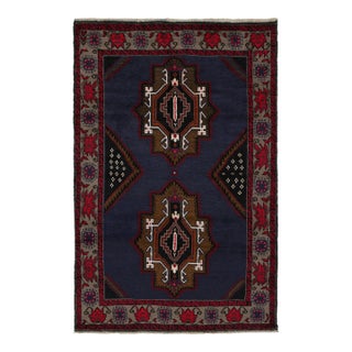 Rug & Kilim’s Baluch Tribal Rug in Navy Blue With Chocolate Brown Medallions For Sale