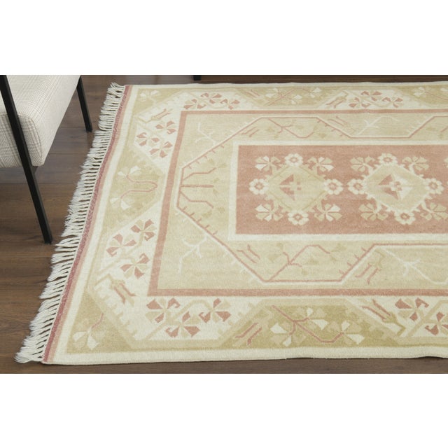Textile 1970s Vintage Turkish Oushak Handmade Wool Cotton Beige Area Rug For Sale - Image 7 of 12