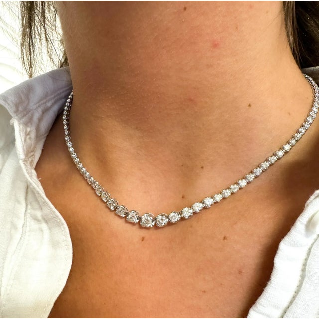 10 Carat Natural Diamond Graduated Tennis Necklace 18K White Gold 16.5 Inches For Sale In Miami - Image 6 of 7