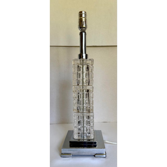 Vintage Art Deco Style Architectural Cubed Glass & Chrome Table Lamp For Sale - Image 12 of 12