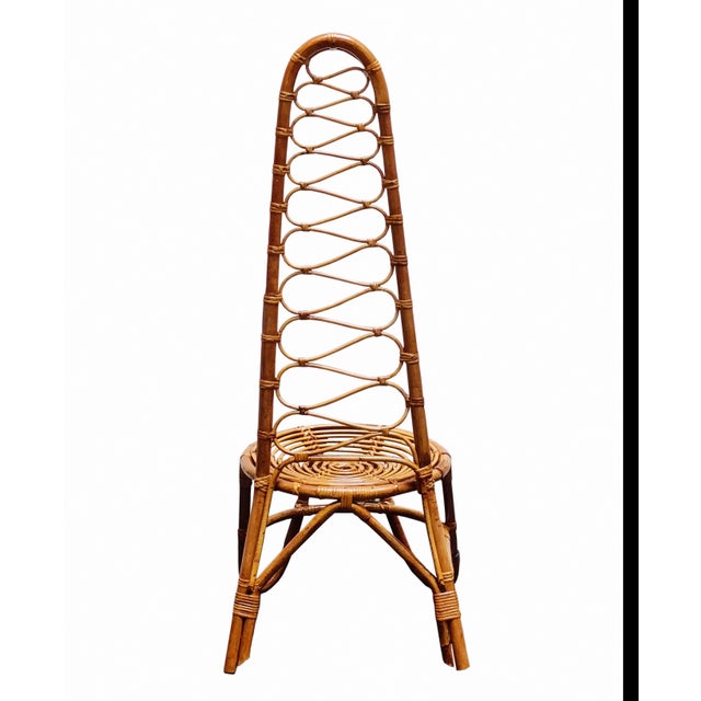 French Riviera Rattan and Bamboo Side Chair, France, 1960s For Sale - Image 3 of 8