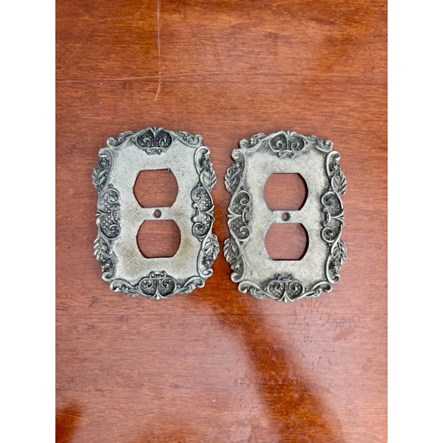 Gothic Vintage Regency-Style Metal Light Switch Plates With Floral Scrollwork – Set of 9 For Sale - Image 3 of 5