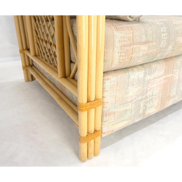 Pair Bent Bamboo Frames Linen Like Upholstery Mid Century Modern Sofa Loveseat For Sale - Image 9 of 13