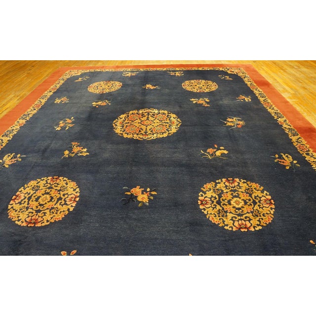 Wonderful Blue and Red Color With Great Florid Design Antique Chinese Peking Rug For Sale - Image 11 of 12