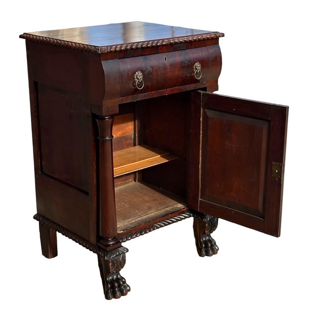 Red Antique Late Federal Classical Period Mahogany Bedside Cabinet on Lion Paw Feet For Sale - Image 8 of 12