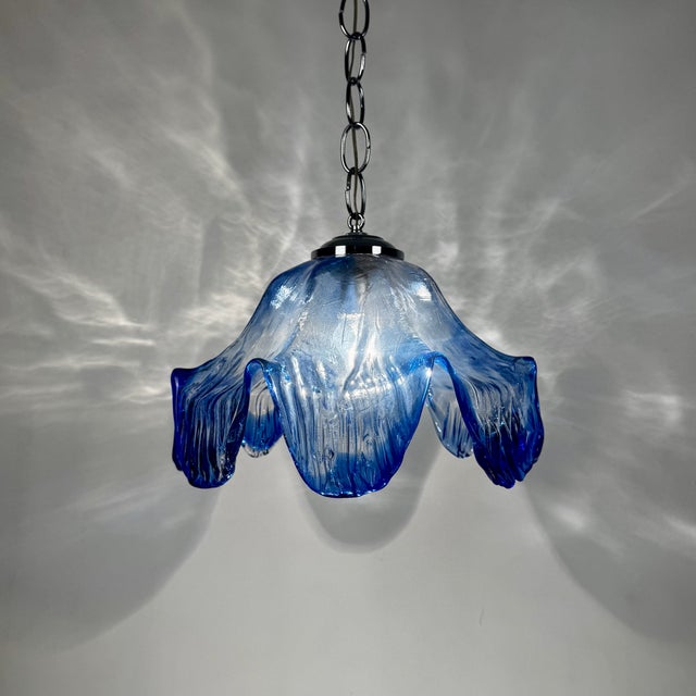 Blue Mid-Century Blue Murano Glass Pendant Lamp in the style of Mazzega, Italy, 1970s For Sale - Image 8 of 11