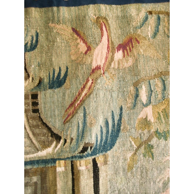 French Aubusson Chinoiserie Verdure Tapestry Pagoda and Three Birds 18 Century For Sale - Image 6 of 13