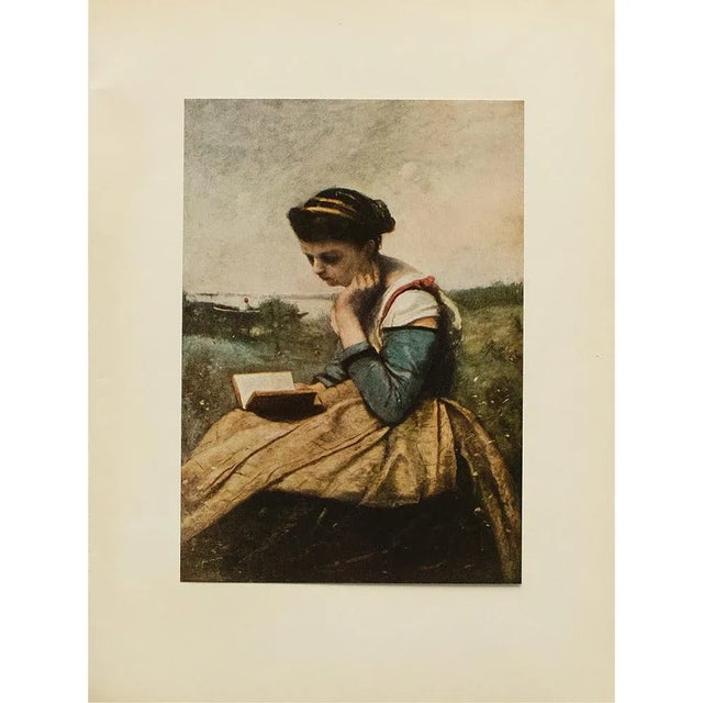 1955 After Jean Baptiste Camille Corot "Woman Reading", Vintage Full-Color Print For Sale In Dallas - Image 6 of 8