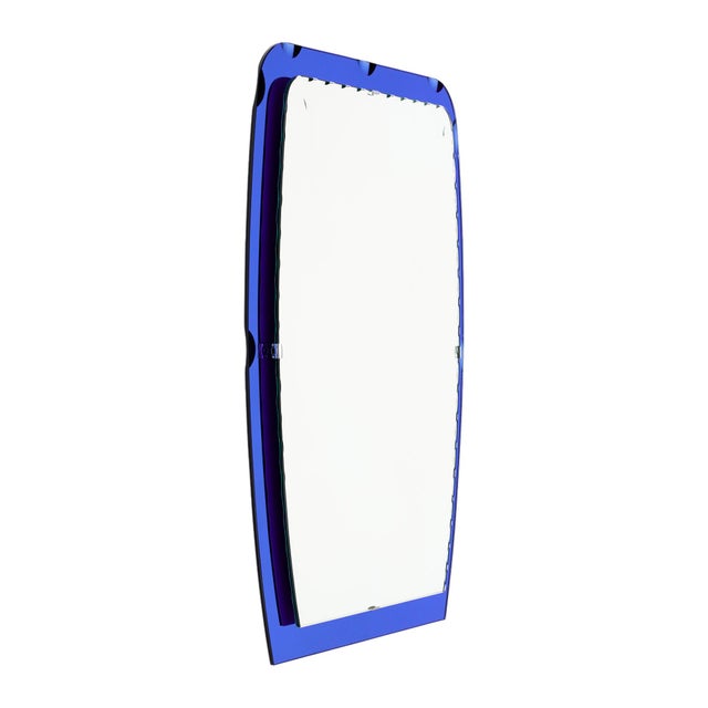 French Vintage Scalloped Mirror, Blue, Circa 1970 For Sale - Image 4 of 9