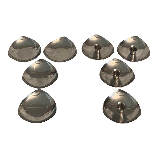 Danish Modern Stainless Steel Denmark 4 Candle Holders and 4 Tea Light Holders - Set of 8 For Sale