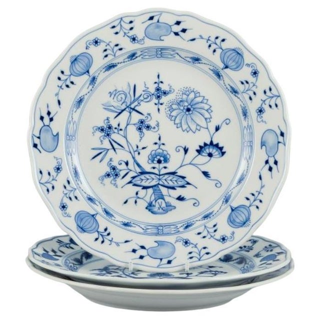 Blue Onion Pattern Dinner Plates in Porcelain, Meissen, Germany, Set of 3 For Sale - Image 9 of 9