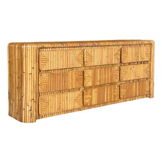 Vintage Restored Waterfall Split Rattan 9-Drawer Dresser For Sale