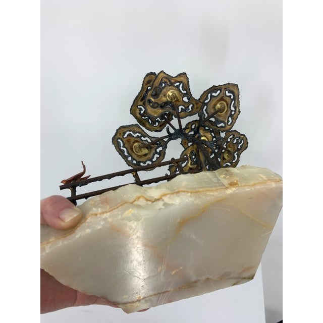 Metal 1970's Brutalist Metal and Marble Sculpture Tree Bird on Fence Jason 74 For Sale - Image 7 of 9