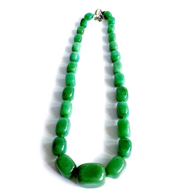 Forest Green Large Green Aventurine Statement Necklace | Knotted Silk Cord | 304 Stainless Steel Clasp | Bold Green Gemstone Beaded Necklace For Sale - Image 8 of 10