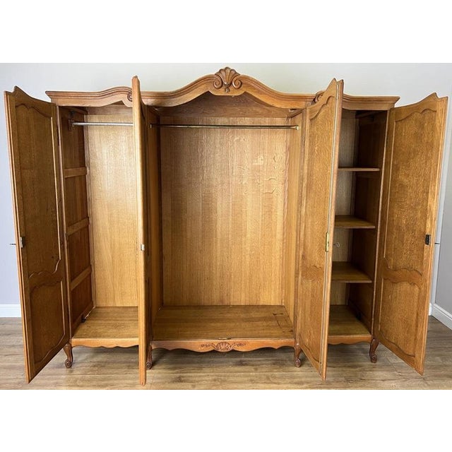 Vintage French Louis XVI Style Carved Oak 4-Door Armoire For Sale - Image 12 of 14