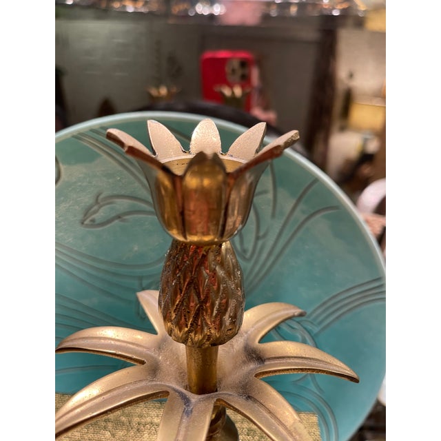 Mid Century Modern Brass Pineapple Compote & Candlesticks For Sale - Image 10 of 15