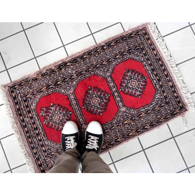 Textile 1970s Handmade Vintage Uzbek Bukhara Rug 2' X 3.3' For Sale - Image 7 of 10