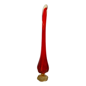 Late 20th Century Amberina Red & Yellow Art Glass Pedestal Vase