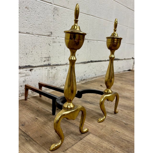 Vintage Brass and Iron Andirons Fire Dogs With Claw Feet For Sale - Image 4 of 7