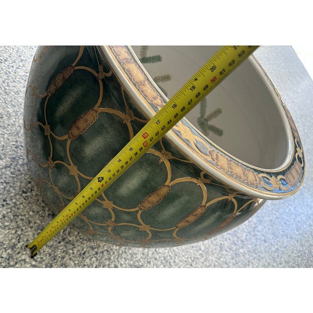 Vintage Oriental Accent Hand-Painted Asian Fishbowl Cachepot With Carved Hardwood Stand For Sale - Image 11 of 15