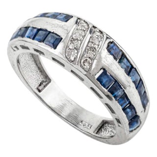 Modern 2.1 Carat Blue Sapphire & Diamond Statement Dome Band in 925 Silver - Size 8.5 For Sale
