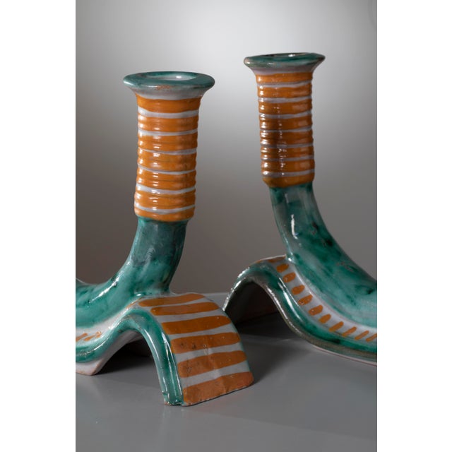 Cantagalli Ceramic Candleholders from Ics Vietri, Italy, Late 1930s, Set of 2 For Sale - Image 6 of 10