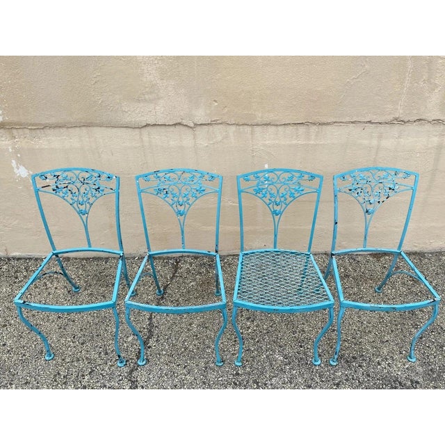 Victorian Vintage Woodard Orleans Pattern Wrought Iron Garden Patio Dining Chairs Set of 4 For Sale - Image 3 of 9