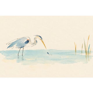 Coastal Bird Art Print – Blue Heron in a Quiet Marsh, 30" X 20" For Sale
