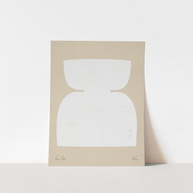 Open edition giclee print by artist Anna Pepe. 20"x28" Elegant off-white geometrical object on beige background. Abstract...