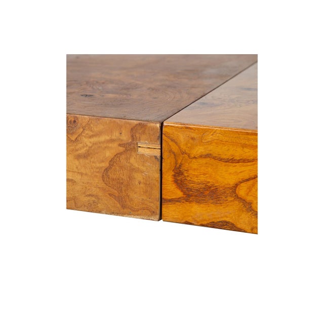 1970s Mid-Century Burl Wood Parsons Dining Table in the Style of Milo Baughman For Sale - Image 11 of 12
