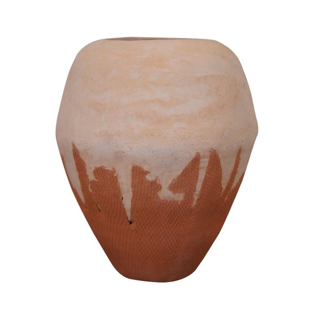 Rustic Vintage Jacqui 1975 Southwestern Mixed Media Clay Pottery Vessel Vase Urn For Sale - Image 3 of 12