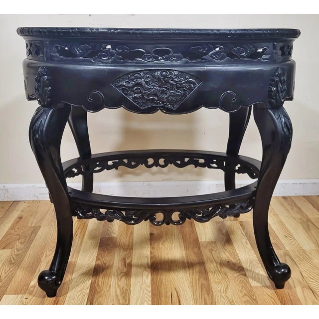 Chinese Antique Asian Dragon Pierce Carved Oval Center Table For Sale - Image 3 of 13