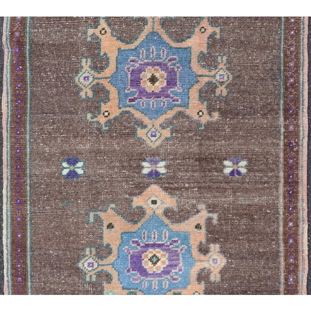 Turkish Oushak Rug With Bold Brown and Vibrant Blue Floral Medallions 2'7"x3'7" For Sale - Image 9 of 10