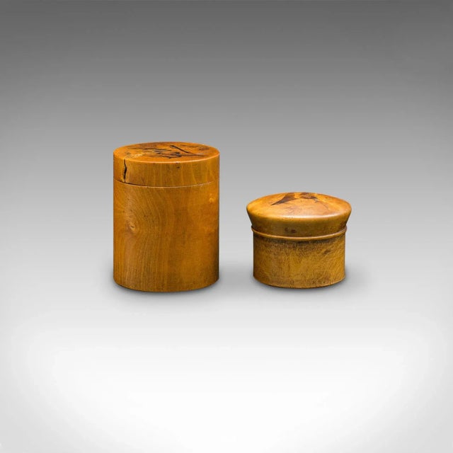 1860s Victorian Set of 2 Small English Antique Apothecary Boxes, Yew, Miniature Treen For Sale - Image 4 of 13