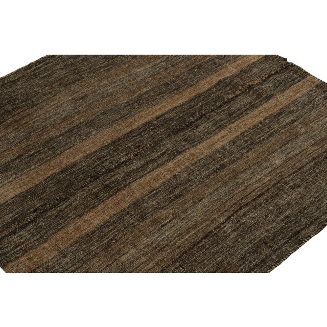 Rug & Kilim Vintage Square Kilim Rug in Beige-Brown Stripes, Black Striations For Sale - Image 4 of 7