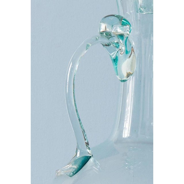 Teal 19th Century Spanish Teal Blown Glass Ewer with Stopper For Sale - Image 8 of 11