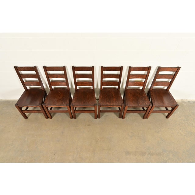 Early 20th Century Stickley Brothers Antique Mission Oak Arts & Crafts Ladder Back Dining Chairs, Newly Refinished For Sale - Image 5 of 11