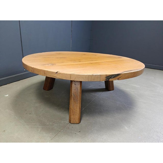 Wood Large Brutalist Round Tripod Wooden Coffee Table, 1960s For Sale - Image 7 of 15