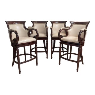 Hancock & Moore Leather Jockey Club Swivel Bar Stools (2011) - Set of 4 For Sale