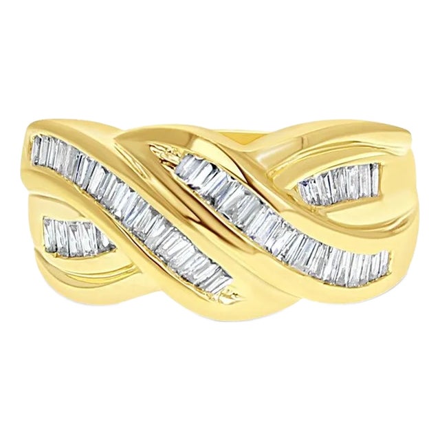 One Carat Baguette Diamond Cocktail Ring, Size 6 For Sale