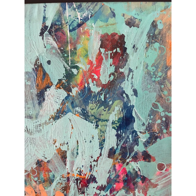 Aqua Original Aqua and Peach Abstract Painting on Canvas For Sale - Image 8 of 9