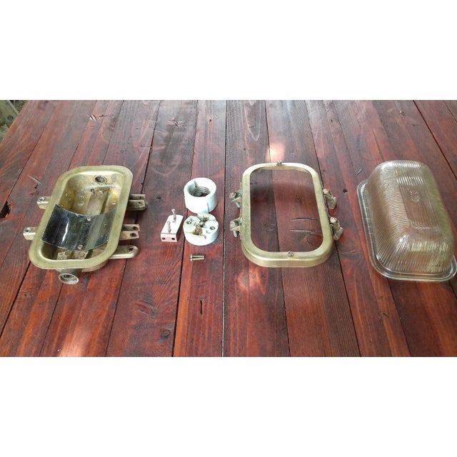Vintage Romanian Industrial Brass Bulkhead Wall Light For Sale - Image 9 of 11