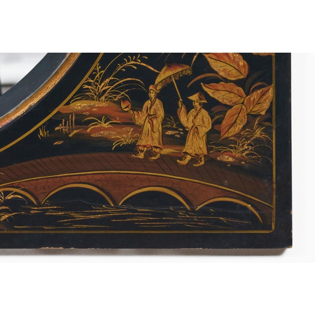 Chinoiserie Ebonized Two-Tiered Pagoda Topped Mirror For Sale - Image 4 of 8
