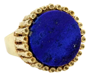 Lapis 14k Yellow Gold Ring w/Textured Round Shape - Size 9.5