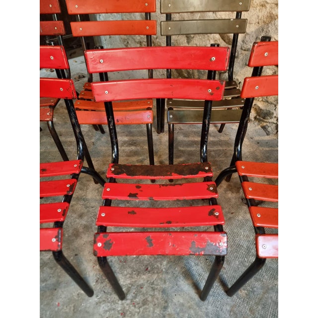 Industrial Vintage French Metal Bistro Chairs, 1970s, Set of 8 For Sale - Image 3 of 18
