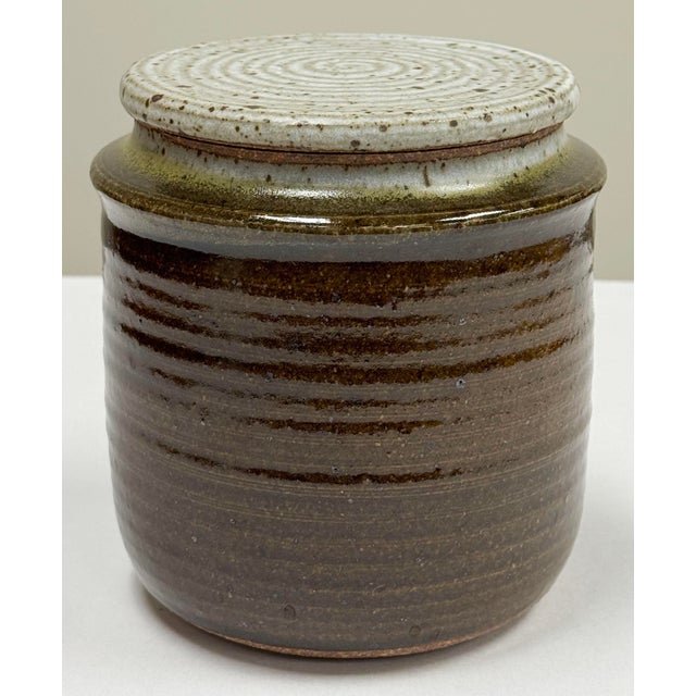 Rustic Vintage Studio Pottery Lidded Jar in Brown Tones For Sale - Image 3 of 8